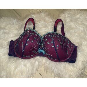 Cacique Embroidered Mesh Lace Balconette Bra Lined Underwire Womens 40DD Pink